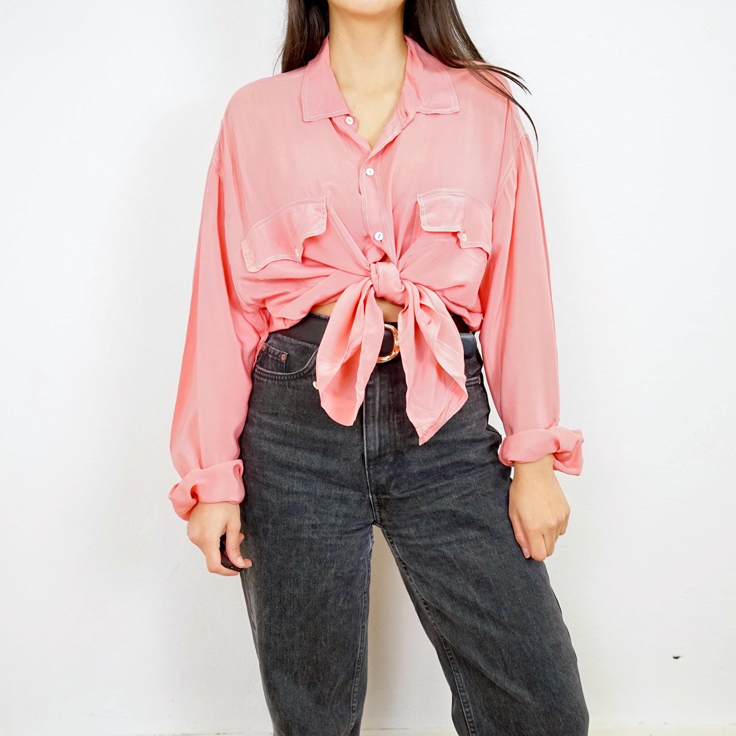 Vintage pink silk Shirt size XL-XXL