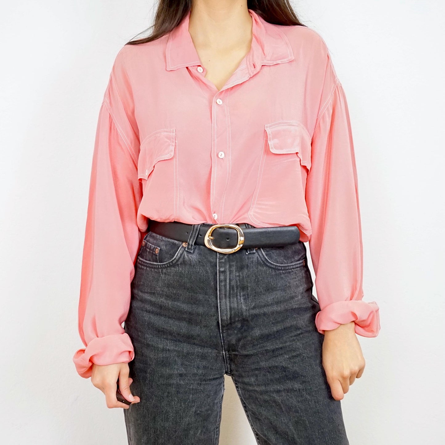 Vintage pink silk Shirt size XL-XXL