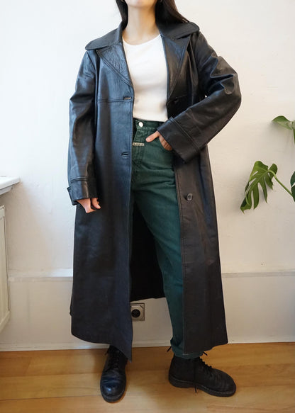 Vintage long leather coat Size M-L