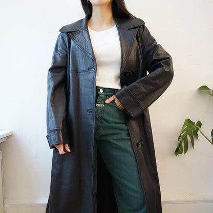 Vintage long leather coat Size M-L