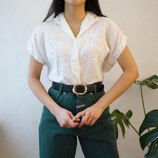 Vintage linen blouse size M L embroidered