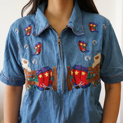 Vintage denim Shirt size M embroidery