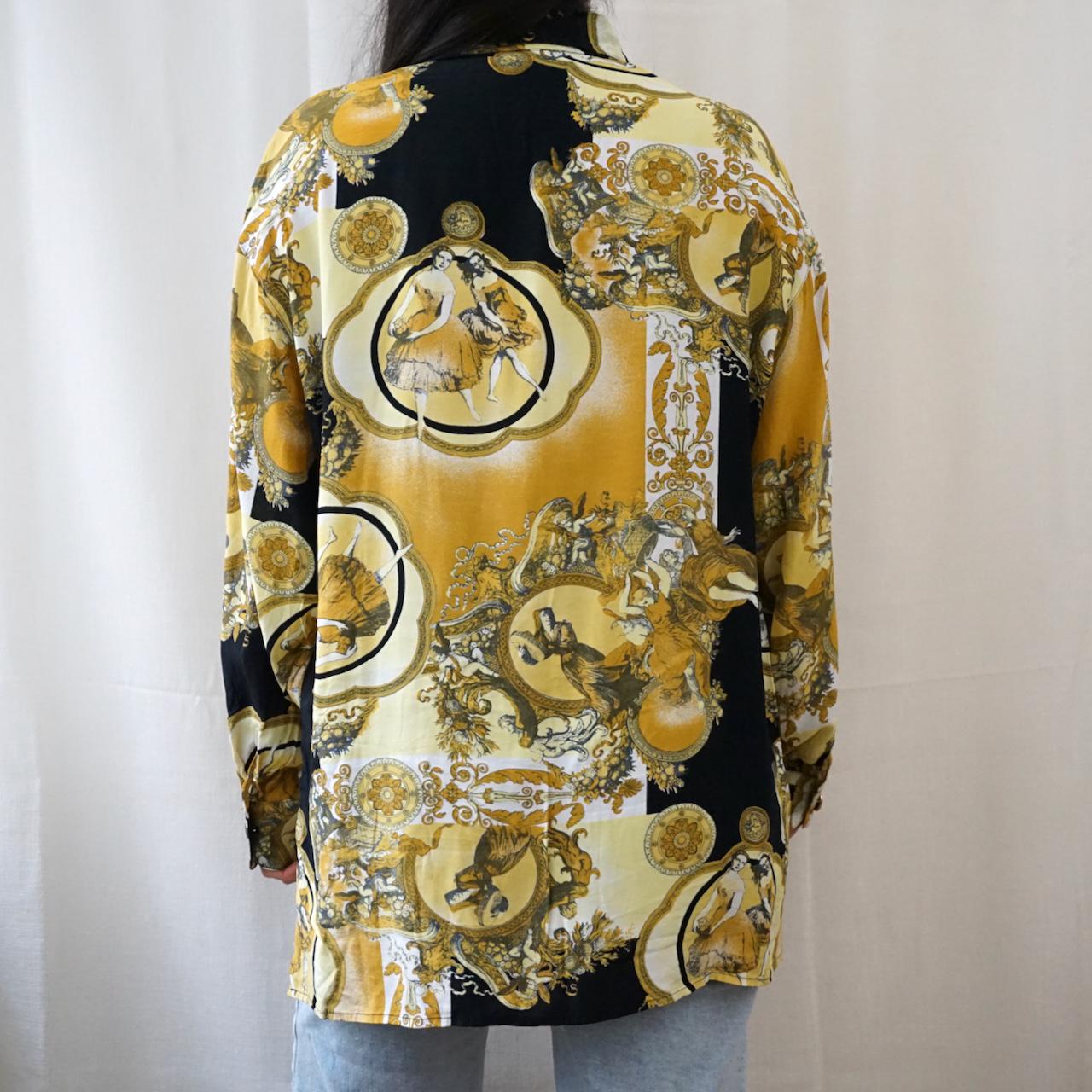 Vintage 80s baroque Blouse size L gold blouse