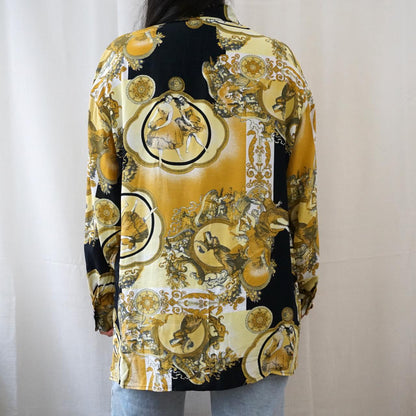 Vintage 80s baroque Blouse size L gold blouse