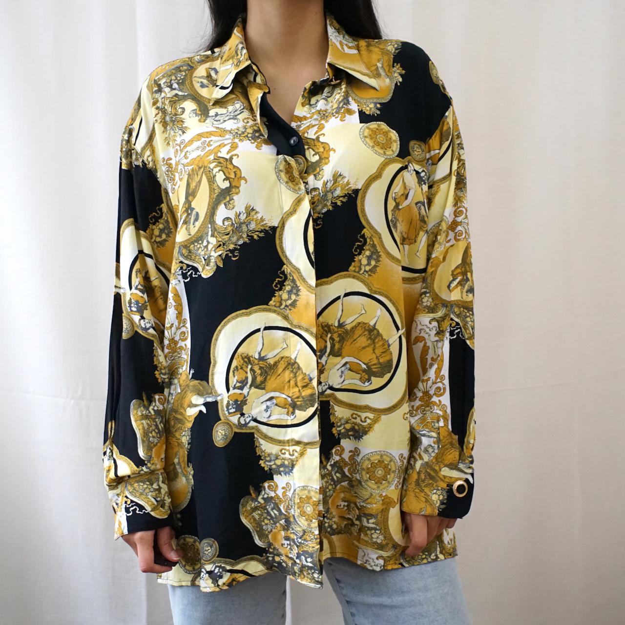 Vintage 80s baroque Blouse size L gold blouse