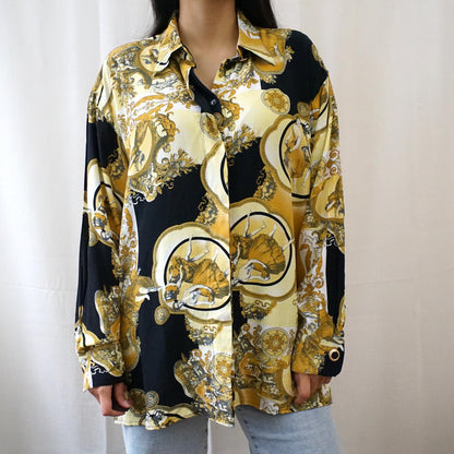 Vintage 80s baroque Blouse size L gold blouse