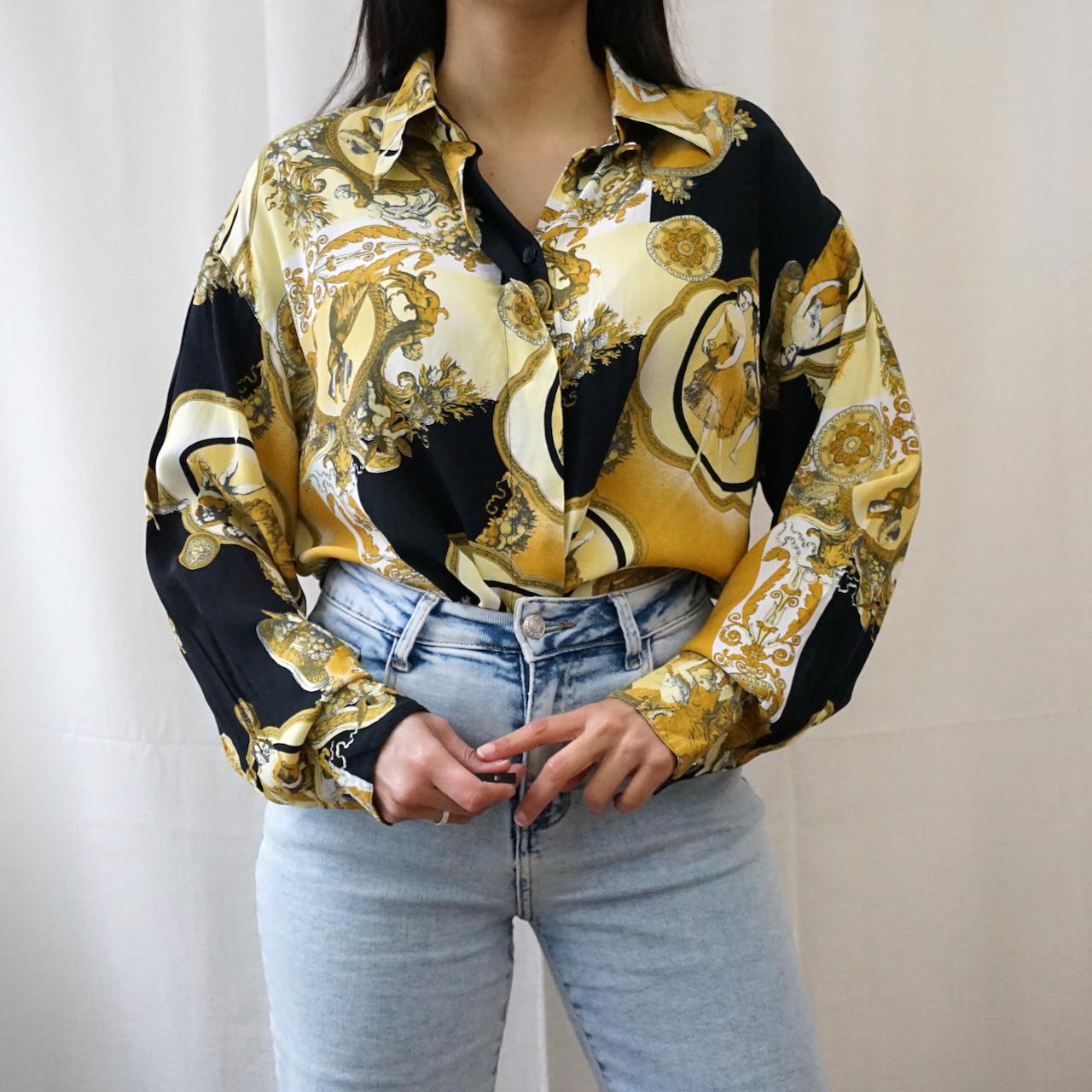 Vintage 80s baroque Blouse size L gold blouse