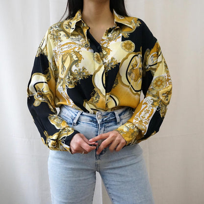 Vintage 80s baroque Blouse size L gold blouse