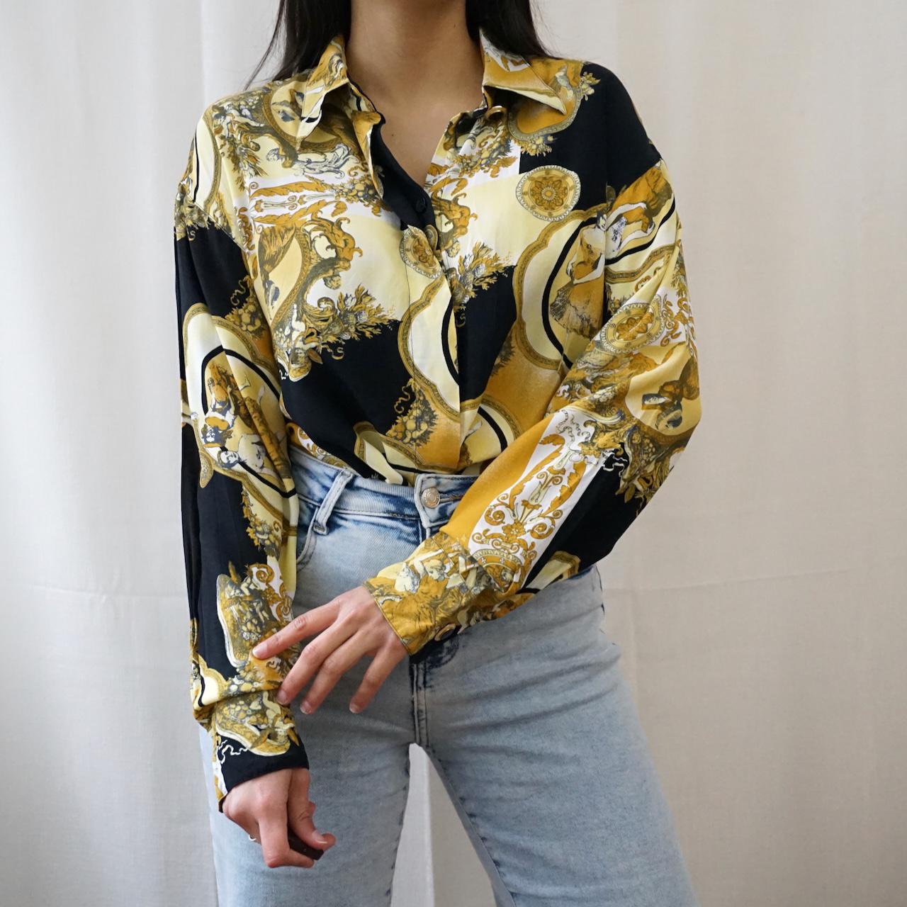 Vintage 80s baroque Blouse size L gold blouse