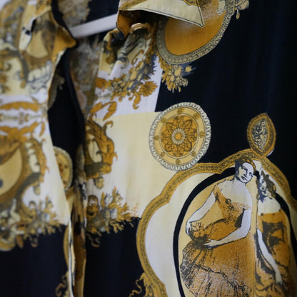 Vintage 80s baroque Blouse size L gold blouse