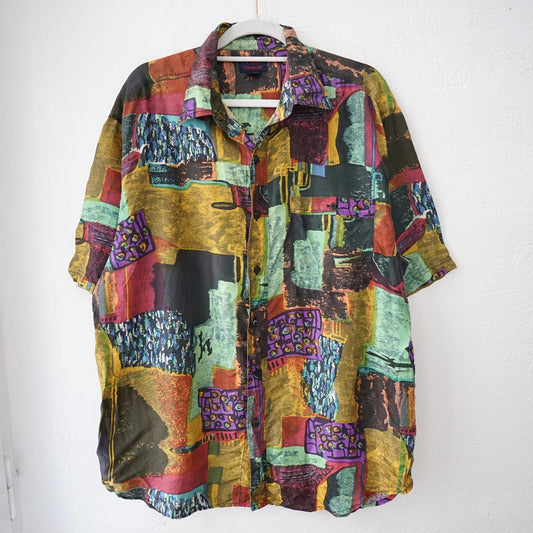 Vintage 80s silk Shirt crazy pattern