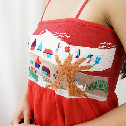 Vintage 70s hand embroidered mexico dress Size M