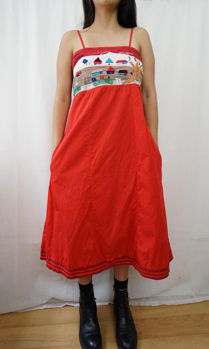 Vintage 70s hand embroidered mexico dress Size M