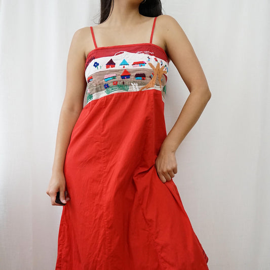 Vintage 70s hand embroidered mexico dress Size M