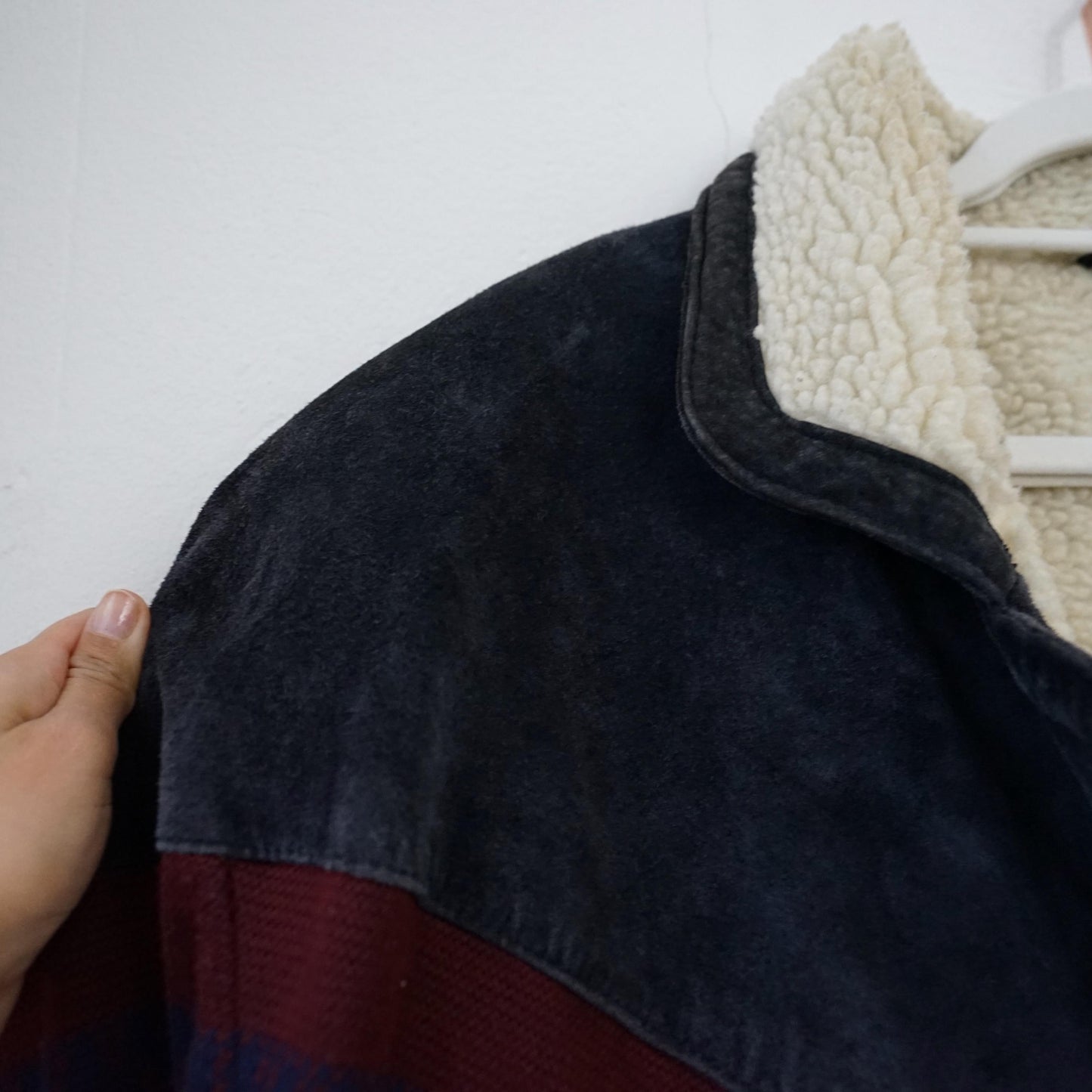 Vintage Leather Teddy Jacket men Size L