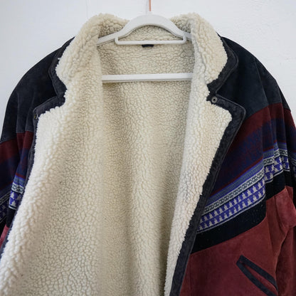 Vintage Leather Teddy Jacket men Size L