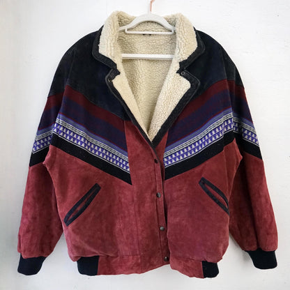 Vintage Leather Teddy Jacket men Size L