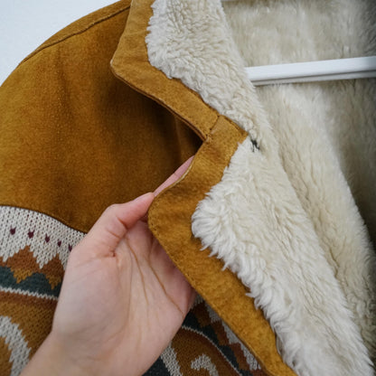 Vintage Leather Bomber Jacket men Size L Teddy lining