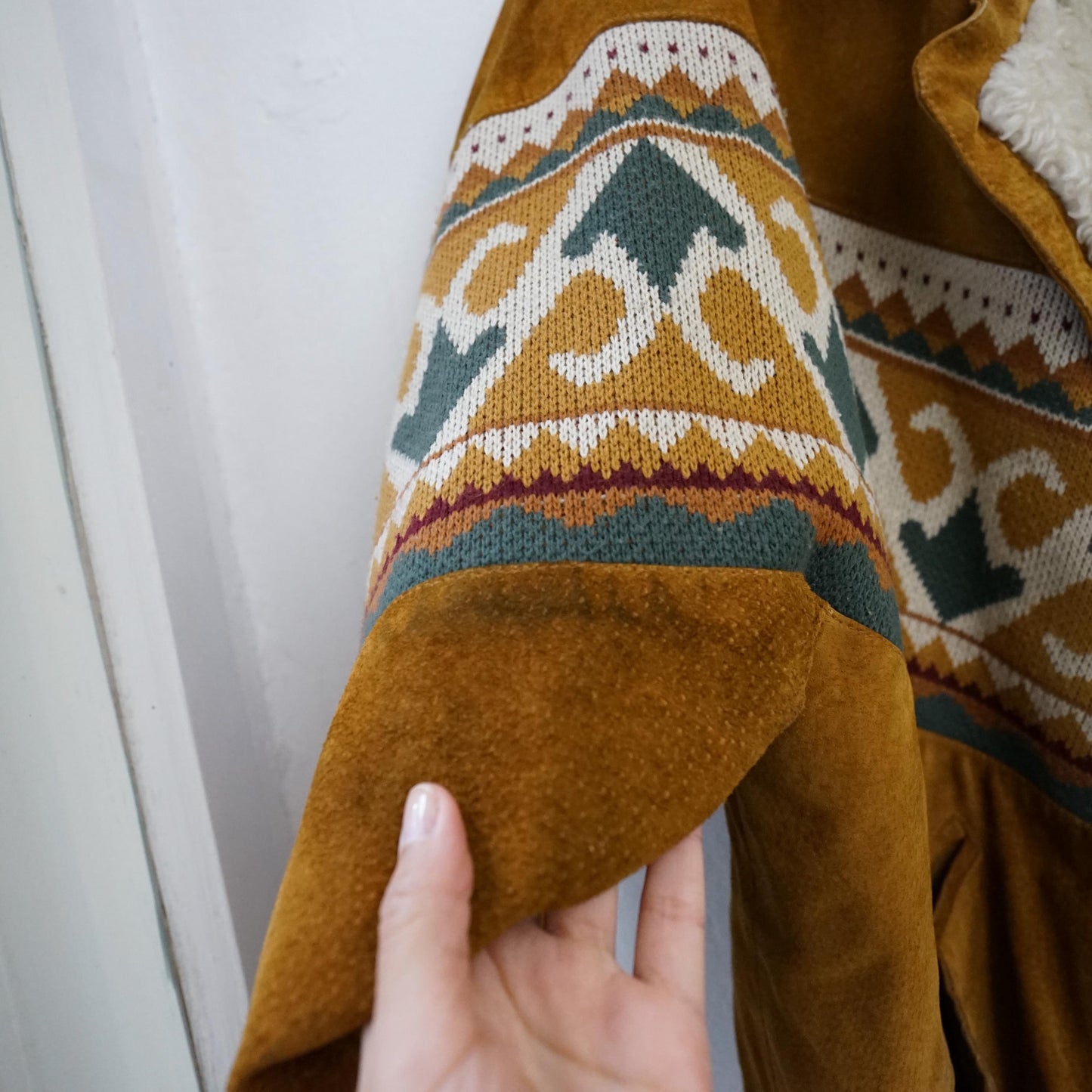 Vintage Leather Bomber Jacket men Size L Teddy lining