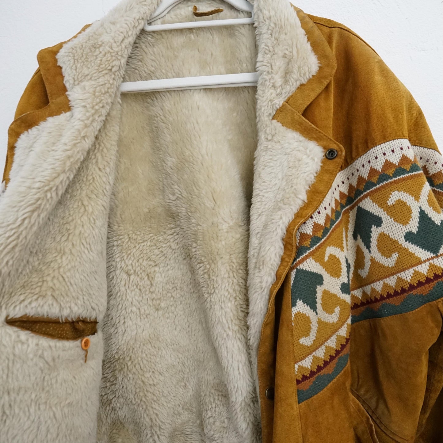 Vintage Leather Bomber Jacket men Size L Teddy lining