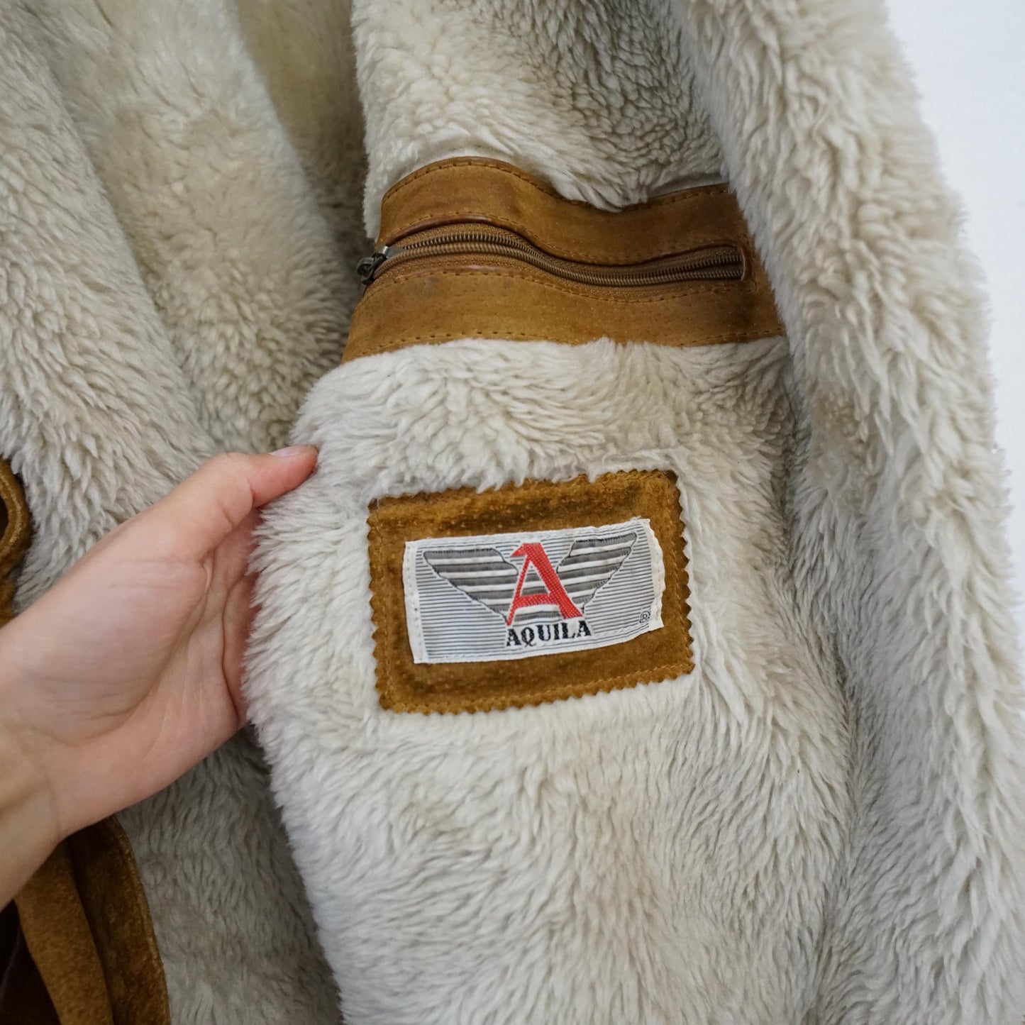 Vintage Leather Bomber Jacket men Size L Teddy lining