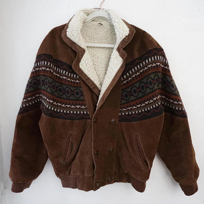 Vintage Leather Teddy Jacket Size S