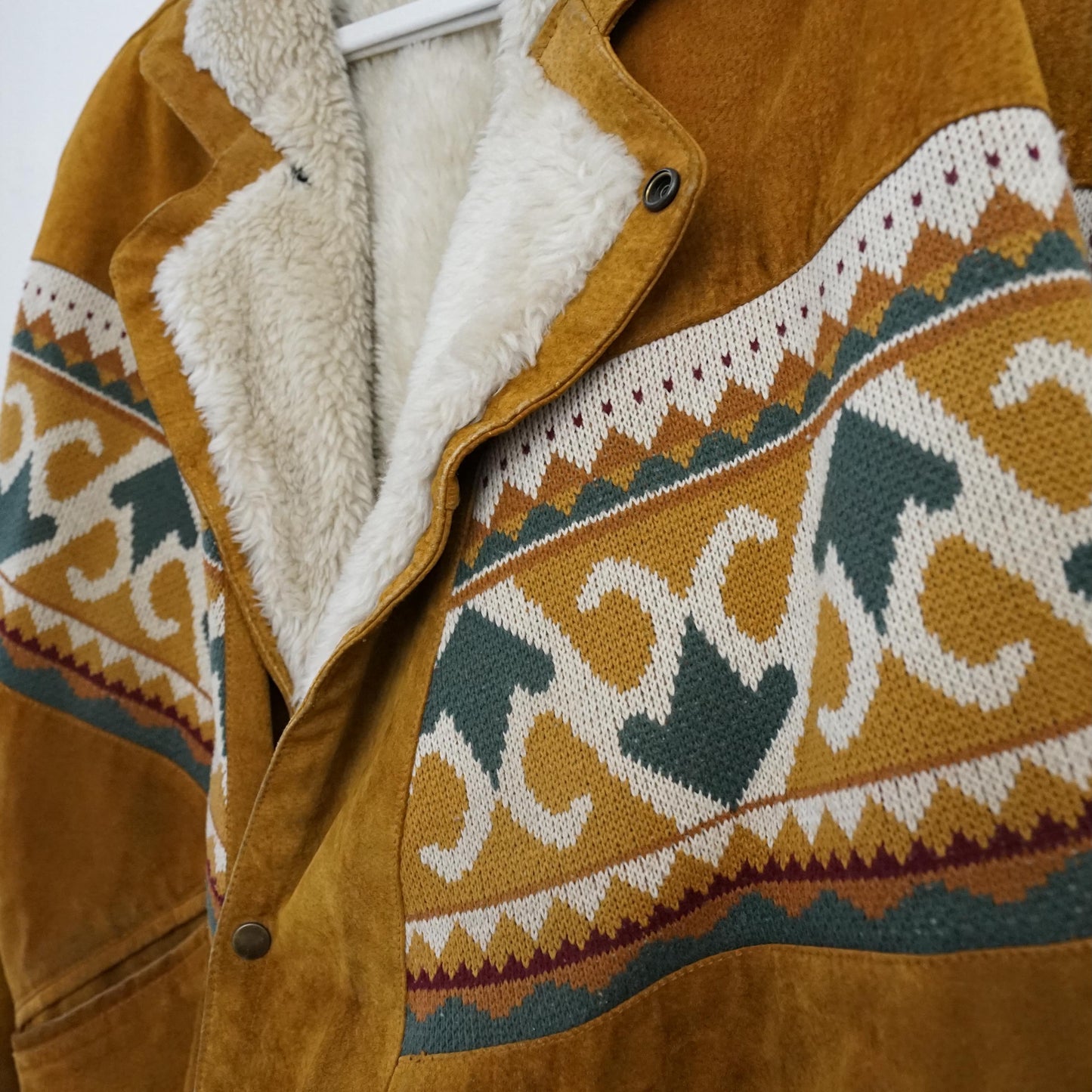 Vintage Leather Bomber Jacket men Size L Teddy lining