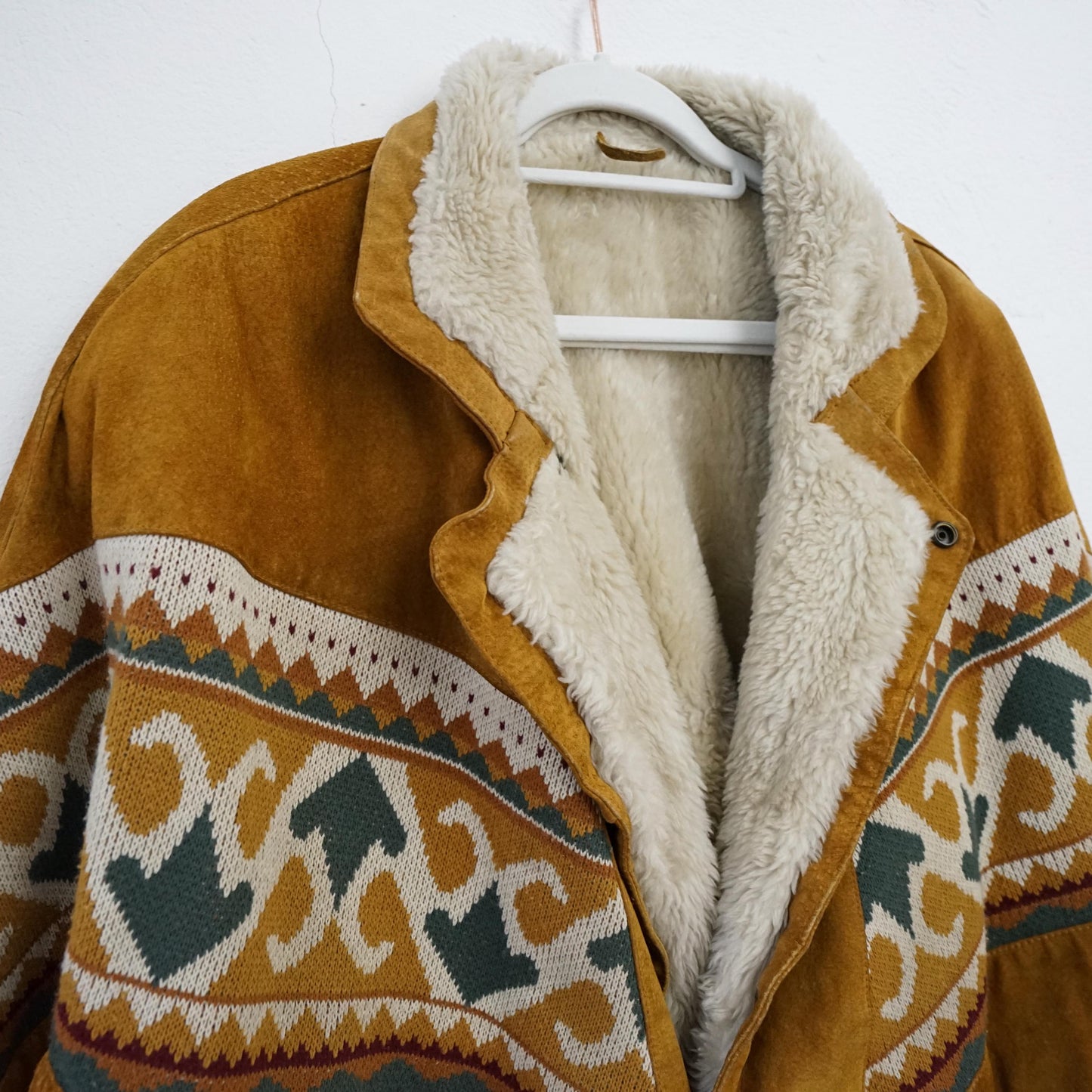 Vintage Leather Bomber Jacket men Size L Teddy lining