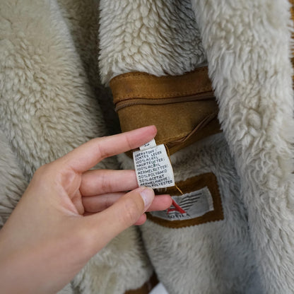 Vintage Leather Bomber Jacket men Size L Teddy lining