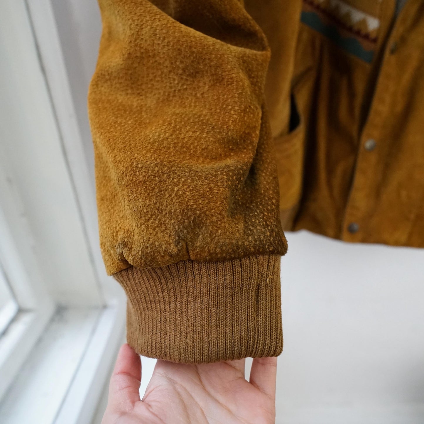 Vintage Leather Bomber Jacket men Size L Teddy lining