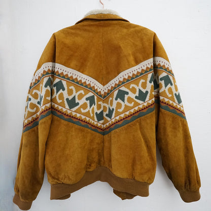 Vintage Leather Bomber Jacket men Size L Teddy lining