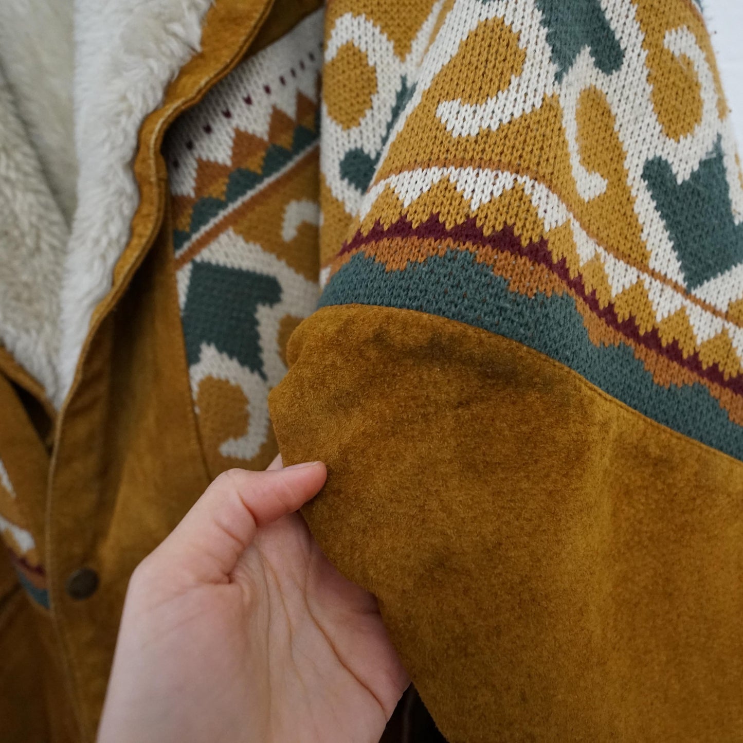 Vintage Leather Bomber Jacket men Size L Teddy lining