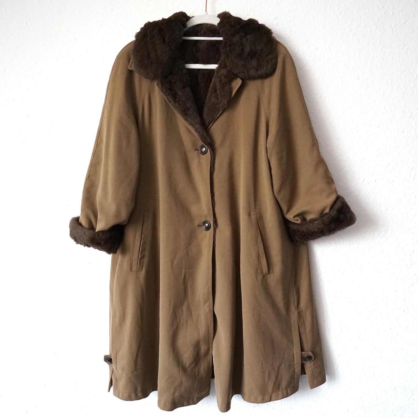 Vintage 70s Trench Coat Size M faux fur