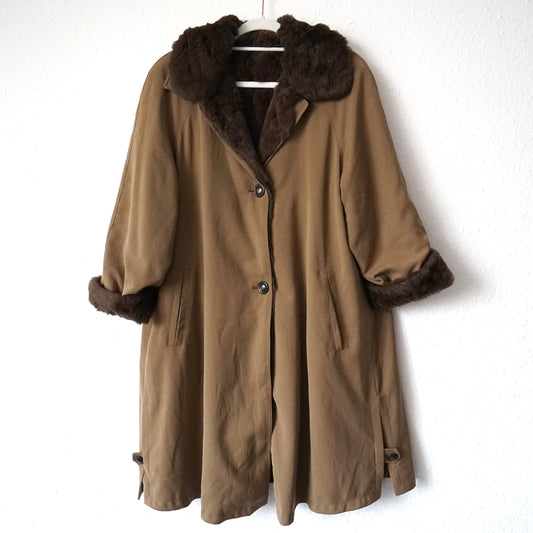 Vintage 70s Trench Coat Size M faux fur