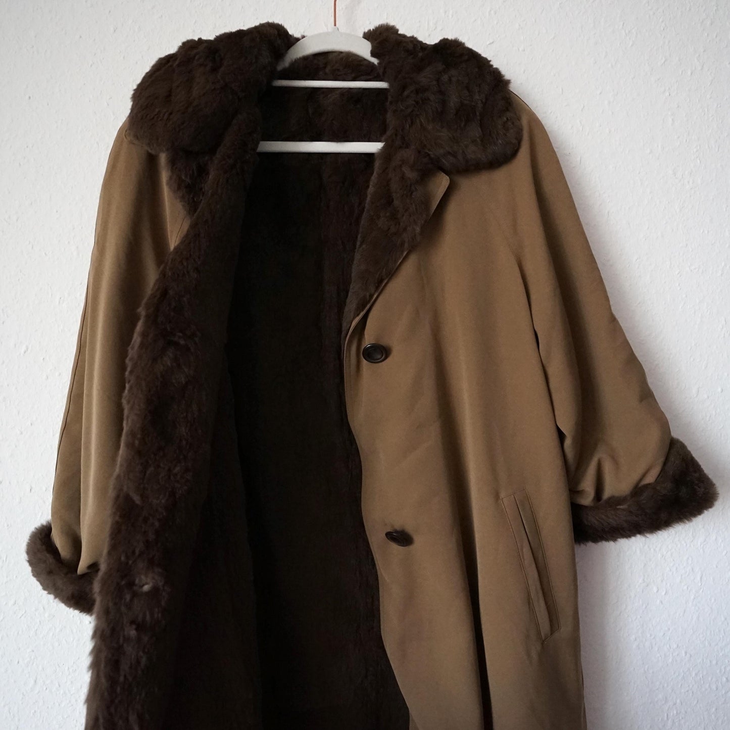 Vintage 70s Trench Coat Size M faux fur