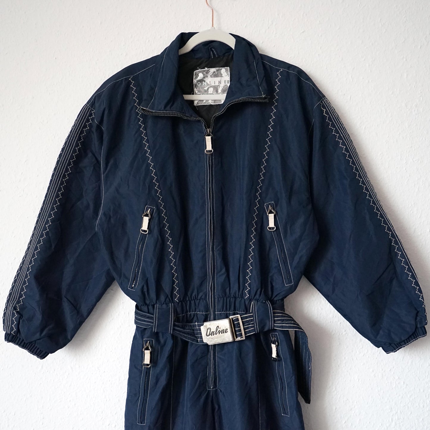 Vintage 80s ski suit size M-L embroidery blue