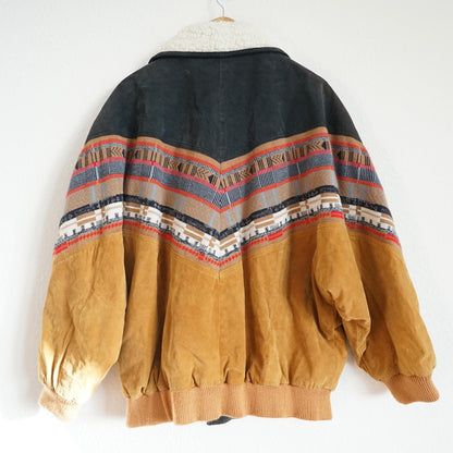Vintage Suede Bomber Jacket men Size L