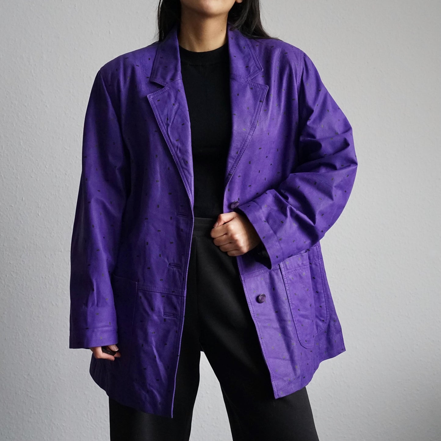 Vintage 80s leather blazer size L polka dots