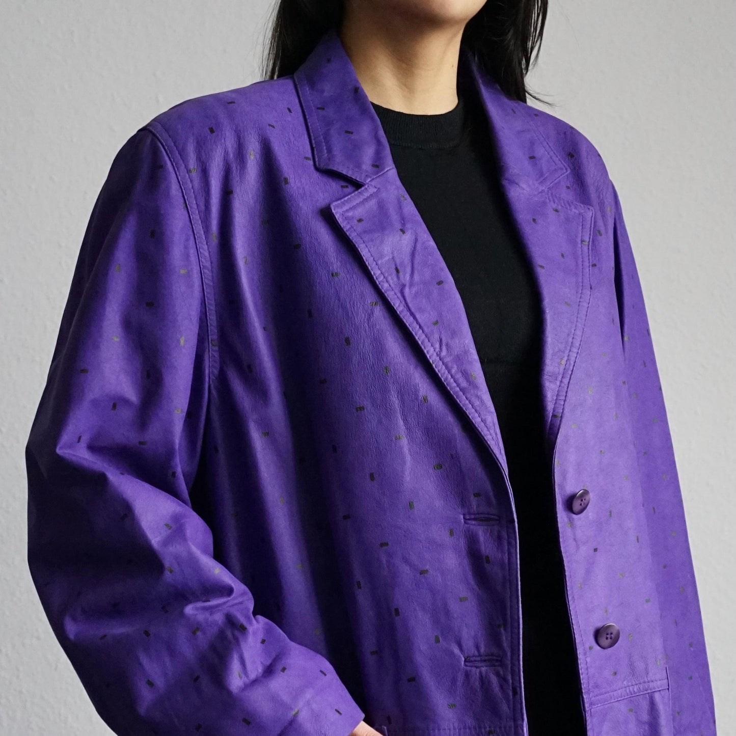 Vintage 80s leather blazer size L polka dots