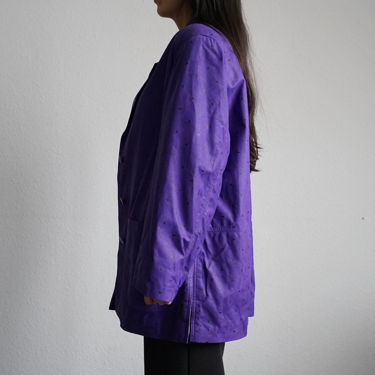 Vintage 80s leather blazer size L polka dots