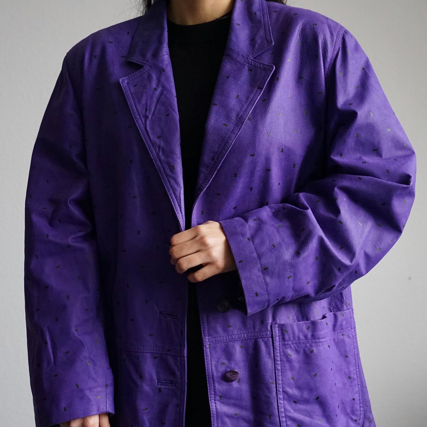 Vintage 80s leather blazer size L polka dots