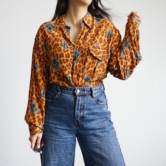 Vintage 80s Shirt size L animal print shirt