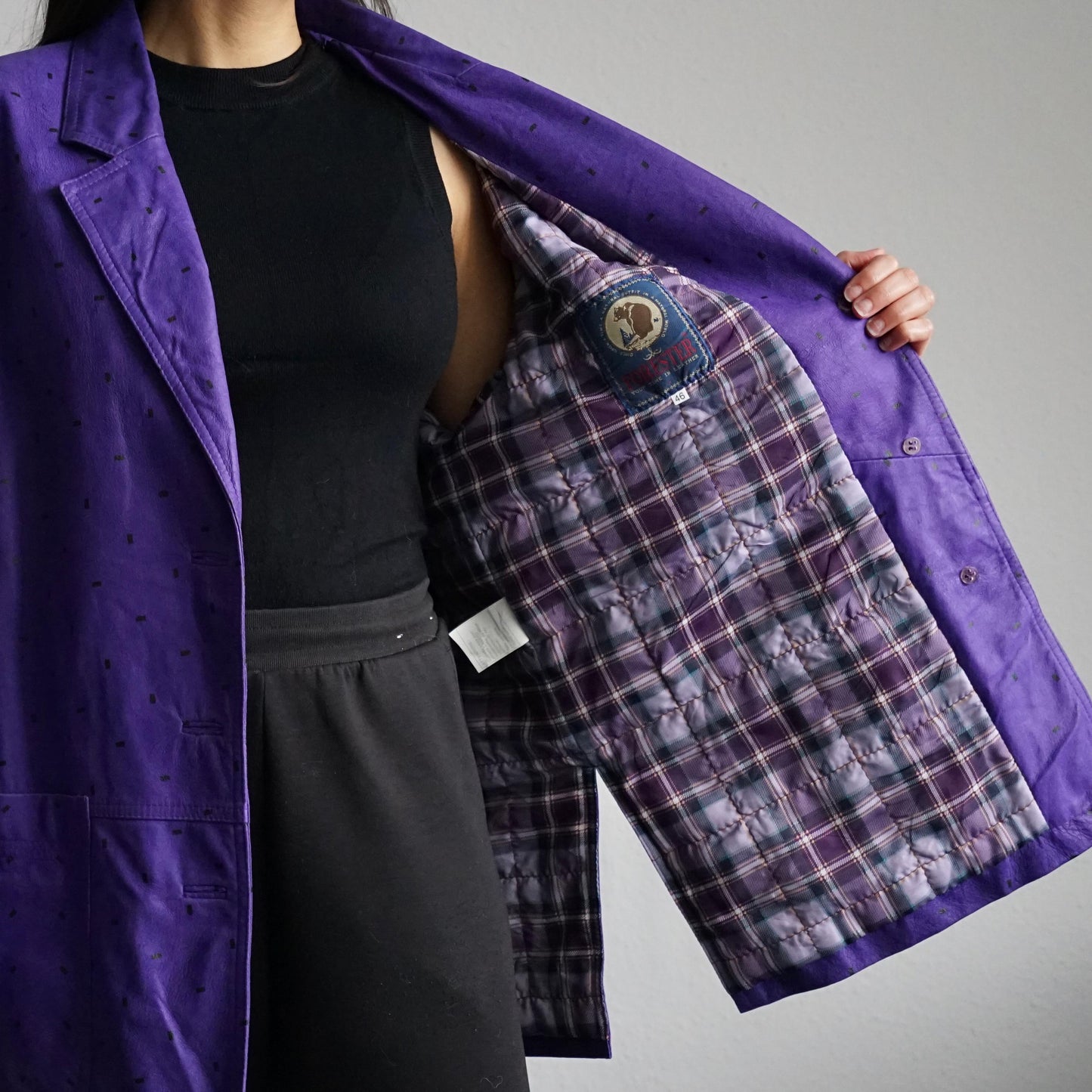 Vintage 80s leather blazer size L polka dots