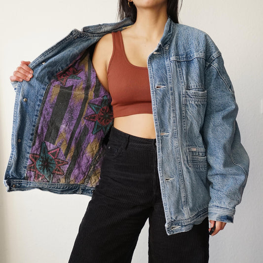 Vintage 80s Denim jacket Size L-XL quilted lining