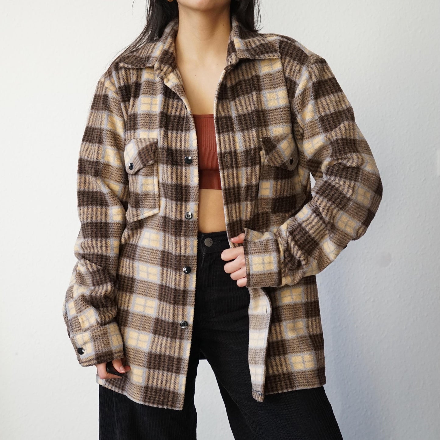 Vintage teddy flannel Shirt Size M-L cotton linen