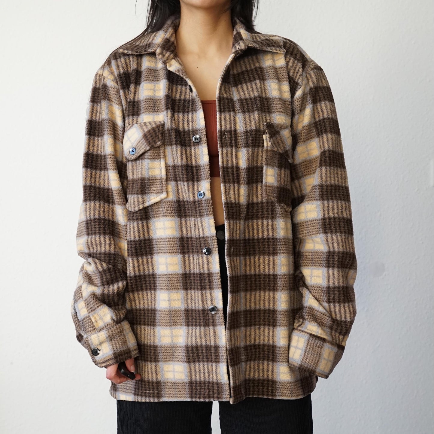 Vintage teddy flannel Shirt Size M-L cotton linen