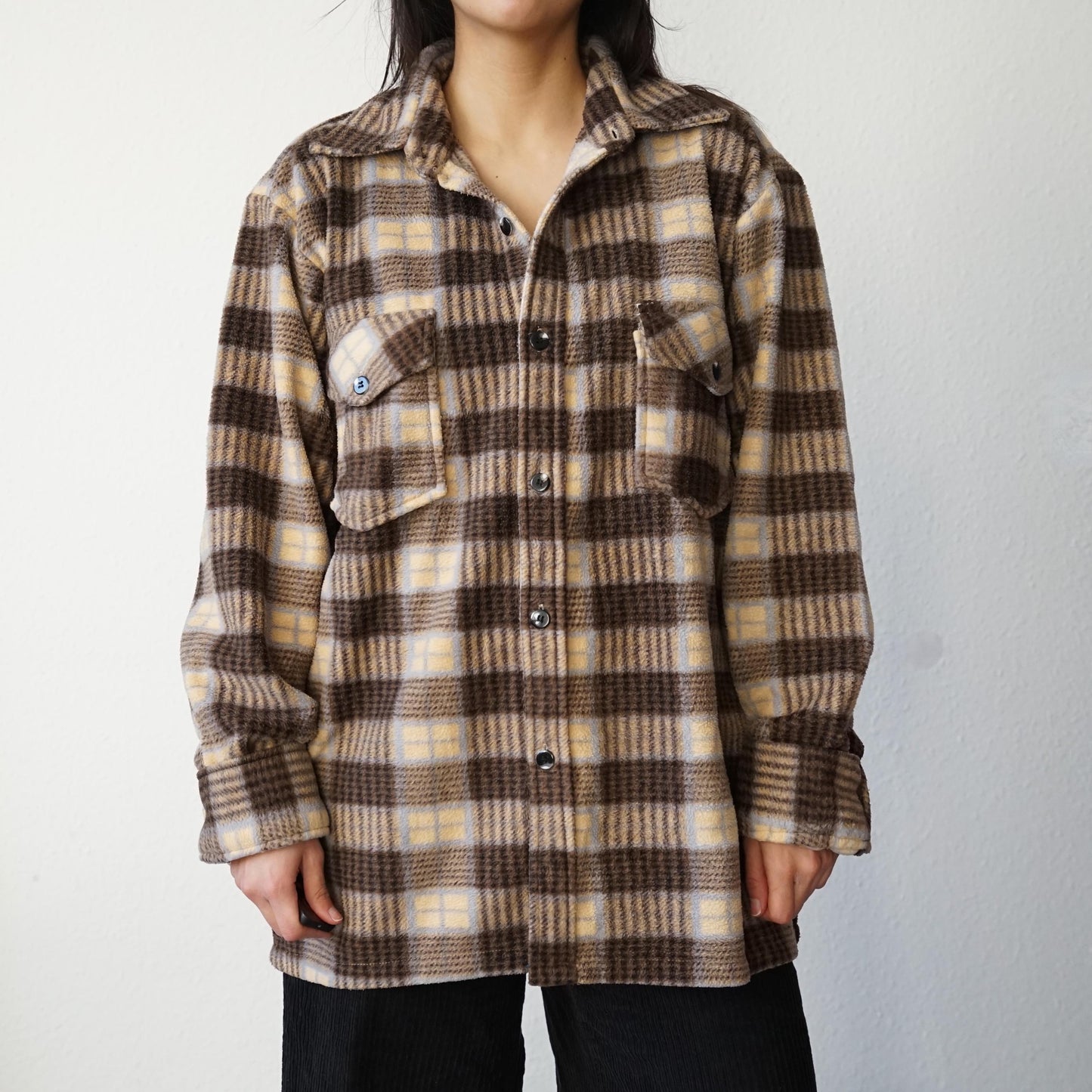 Vintage teddy flannel Shirt Size M-L cotton linen