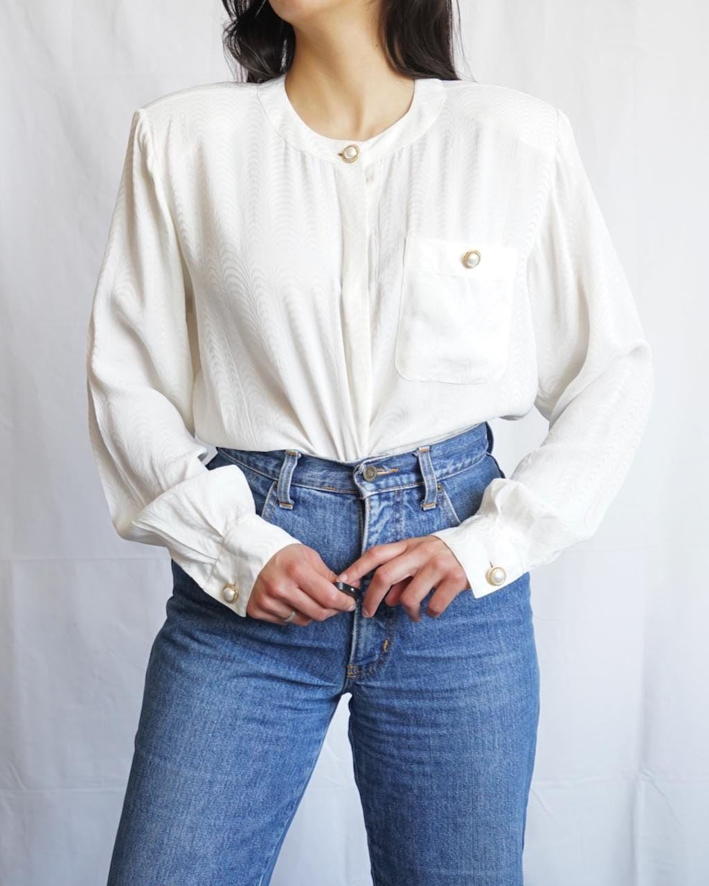 Vintage 80s Blouse size M-L - silk blend