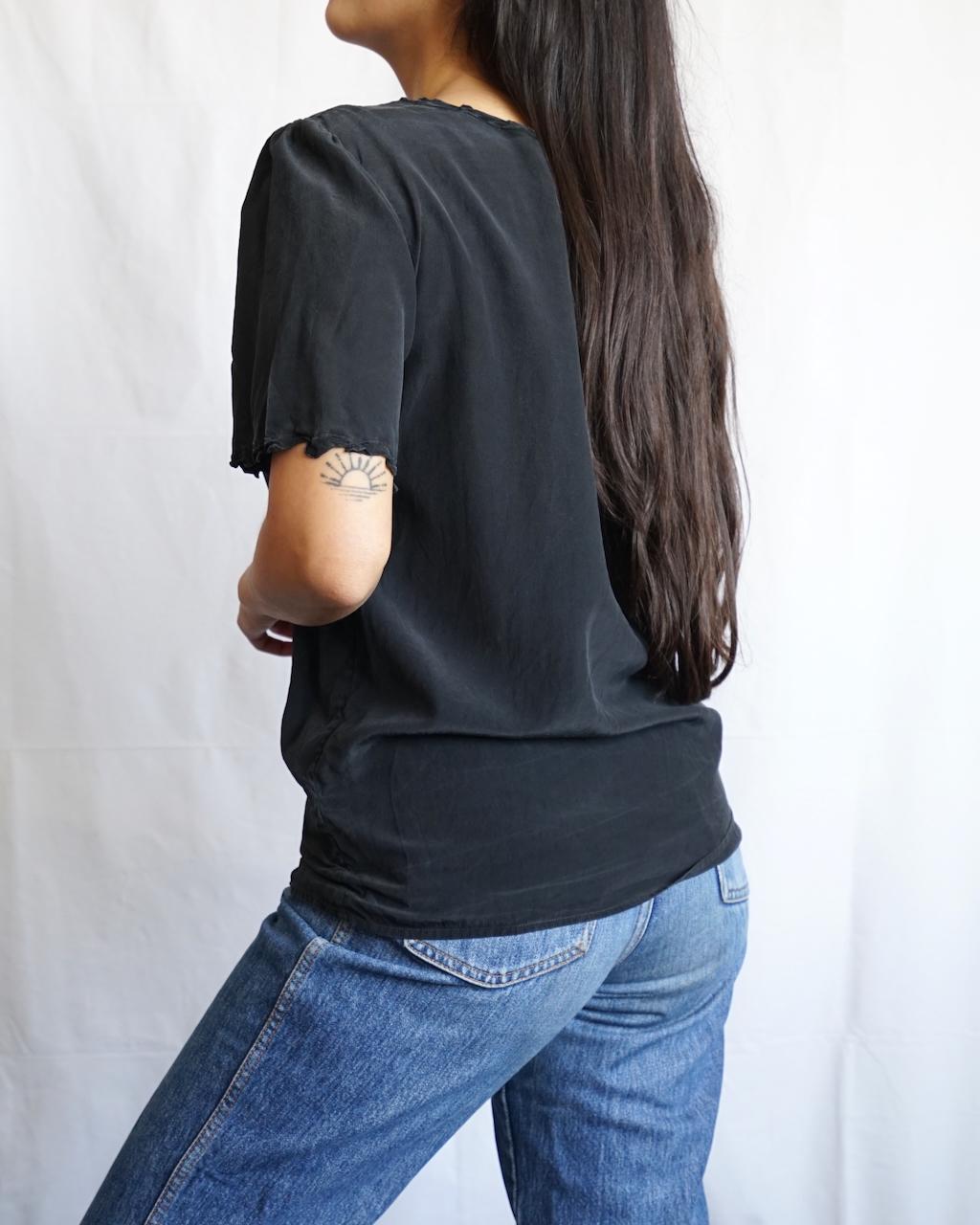 Vintage 80s silk Blouse size S embroidery