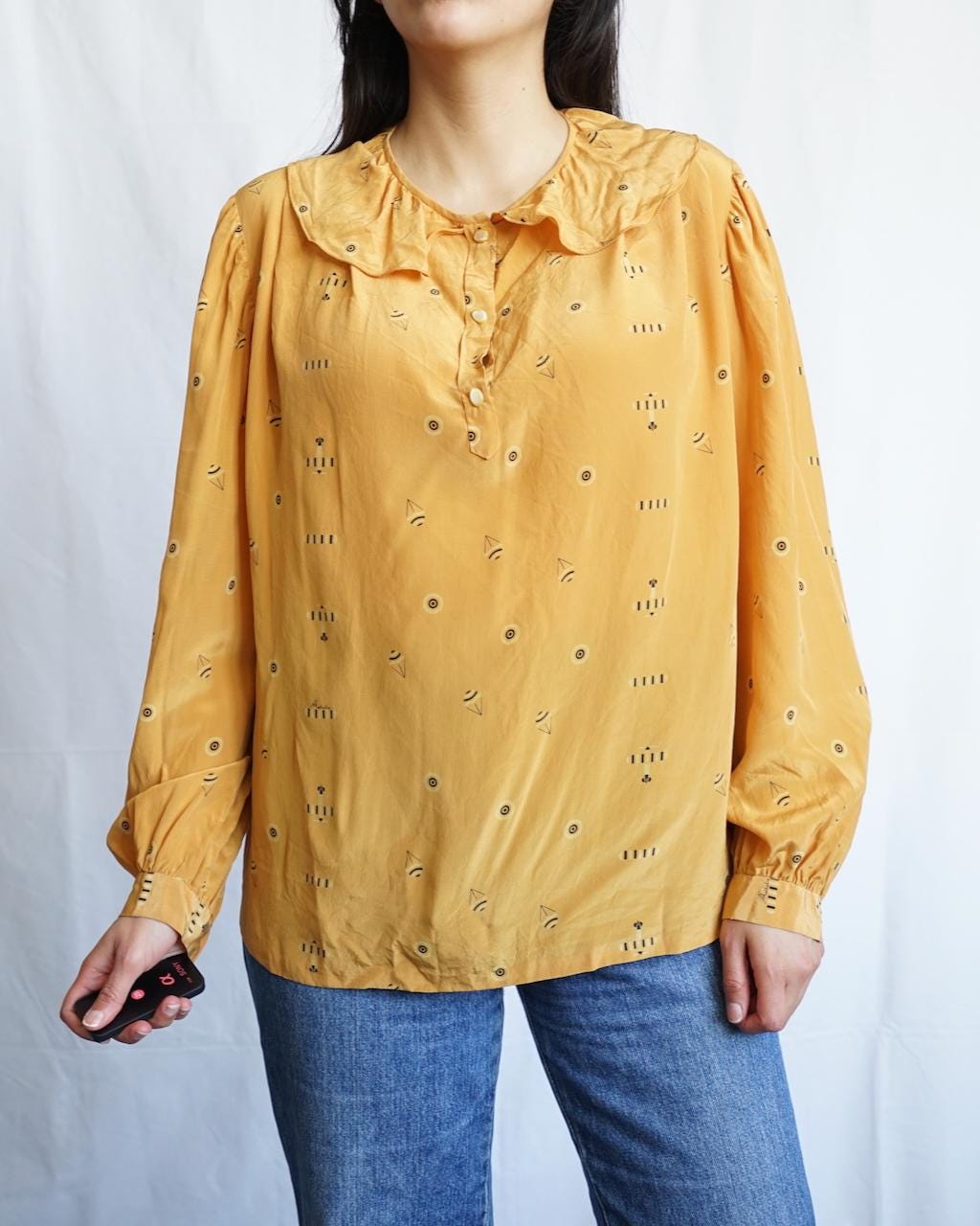 Vintage 90s Blouse size M yellow romantic